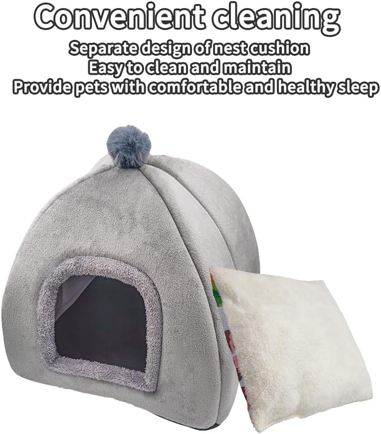 Cat Beds - Large Indoor/Outdoor Gray Cat Bed Cave with Removable Cushion & Non-Slip Base (15.74"x15.74"x15") - Pet Explorer