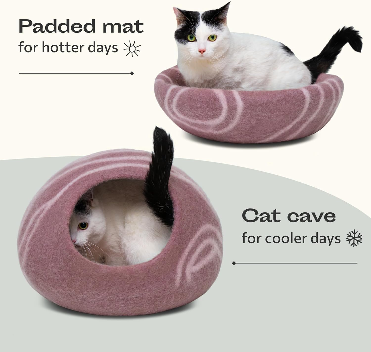 MEOWFIA Cat Cave – Premium Felt Cat Bed for Indoor Cats, Handmade 100% Merino Wool (Gold Rose, Large) - Pet Explorer