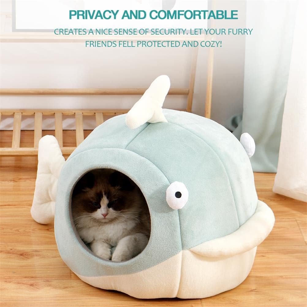 Lcybem Cat Beds for Indoor Cats - Cat Bed Cave with Removable Washable Cushioned Pillow, Calming Cozy Soft Cat Cave, Cute Friendly Dolphin Cat Houses for Indoor Cats No Deformation Pet Bed, L - Pet Explorer