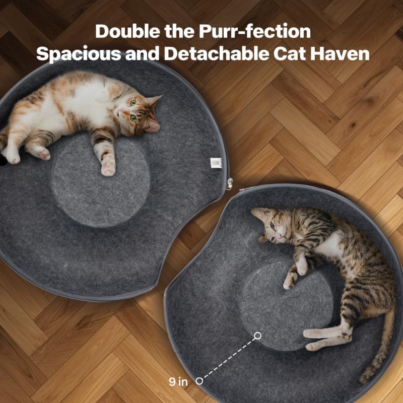 Pawise Peekaboo Cat Cave Donut Tunnel Bed, Cat Tunnel Bed,Bonus Separate Pom-Pom Bell Toy (Not Attached to Cave),Convertible Felt Cats Cave for Indoor Catty(X-Large) - Pet Explorer
