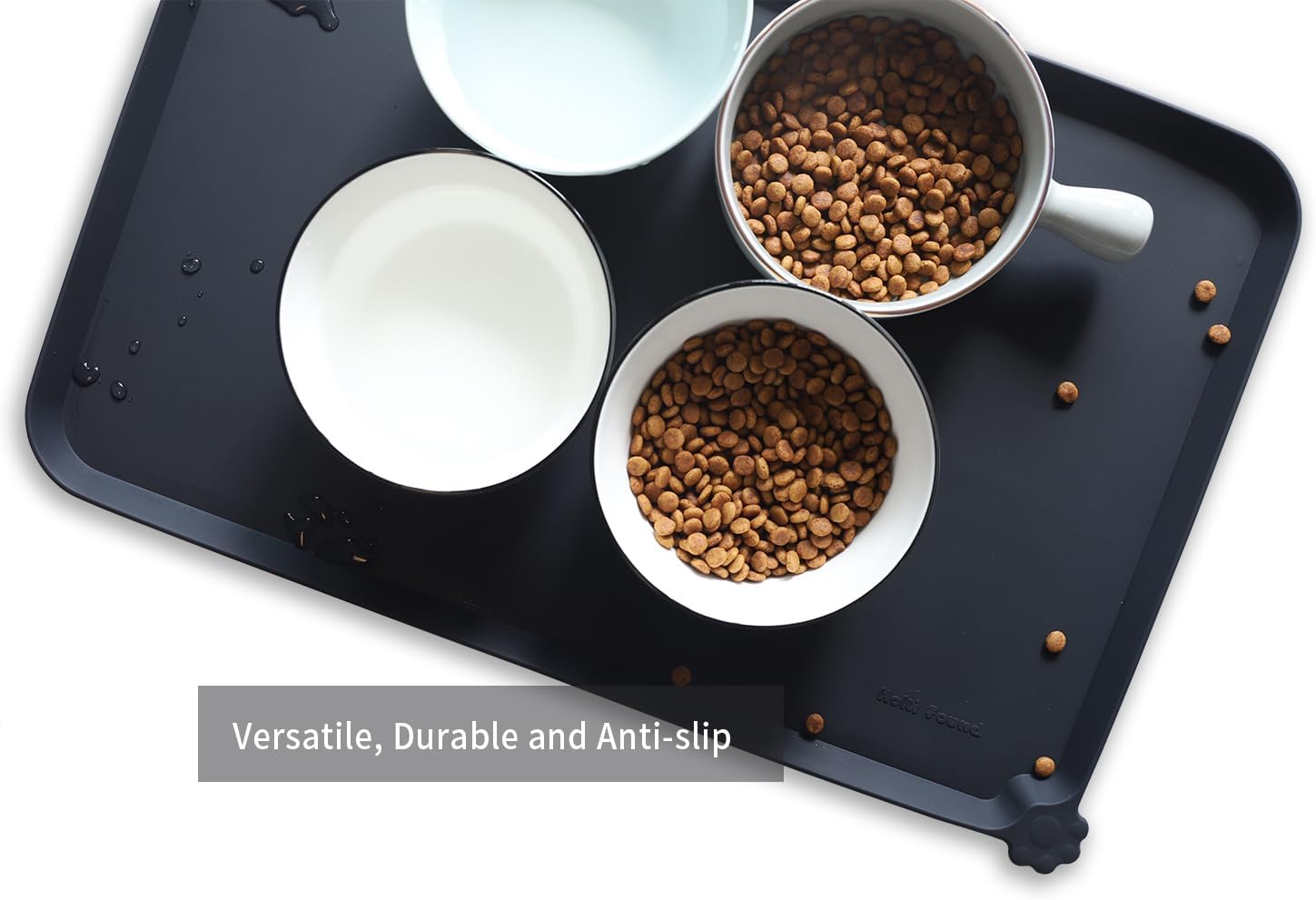 Hoki Found L Silicone Non Slip Pet Dog Cat Bowl Mats - Placemat, Waterproof Food Mats for Carpet - Black - Pet Explorer