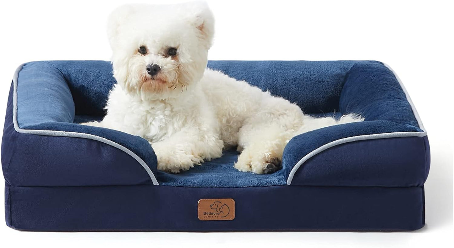 Bedsure Orthopedic Dog Bed Medium Size Dogs - Washable Medium Dog Cat Bed Waterproof, Comfort Pet Couch Sofa with Washable Removable Cover, Pets Bed with Nonskid Bottom, Blue Navy, 28" - Pet Explorer