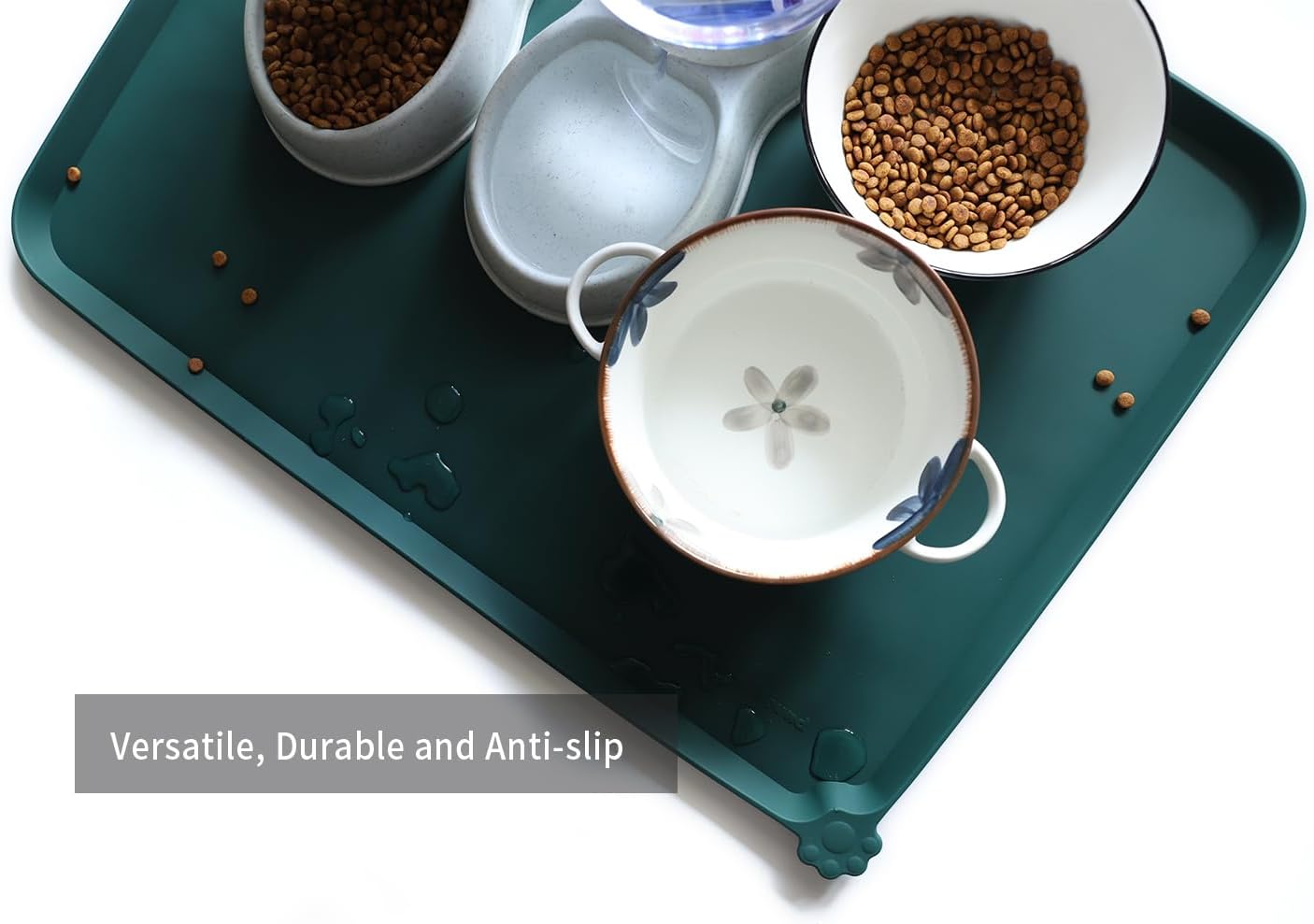 Hoki Found X-Large Silicone Non Slip Pet Food Mats - Tray for Dogs, Cats - Waterproof Feeding Mat - Dark Cedar - Pet Explorer