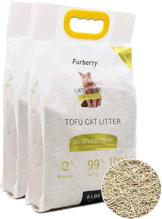 Natural Soy Litter, Tofu Cat Litter - Clumping, Flushable, Ultra Absorbent and Fast Drying - Zero Dust, Low Tracking - Unscented, 2 Pack