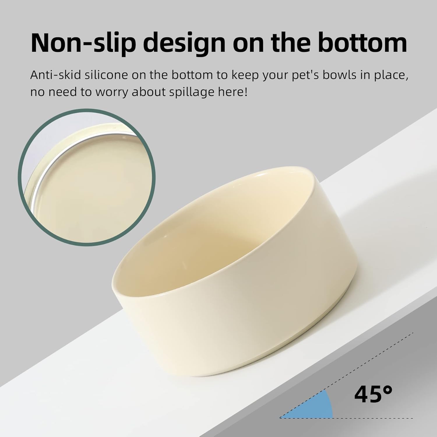 Ceramic 7.3inch Raised Double Bowls Set with Wooden Stand, Food & Water Bowls for Medium Breed Dogs, Weighted Dog Dishes, Pet Feeder(Beige) - Pet Explorer