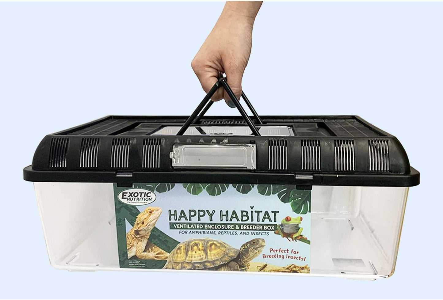 Happy Habitat (Large) - Ventilated Enclosure & Breeder Box - for Live Feeder Insects, Reptiles, Amphibians & Other Small Pets - Durable Plastic Portable Terrarium - Pet Explorer
