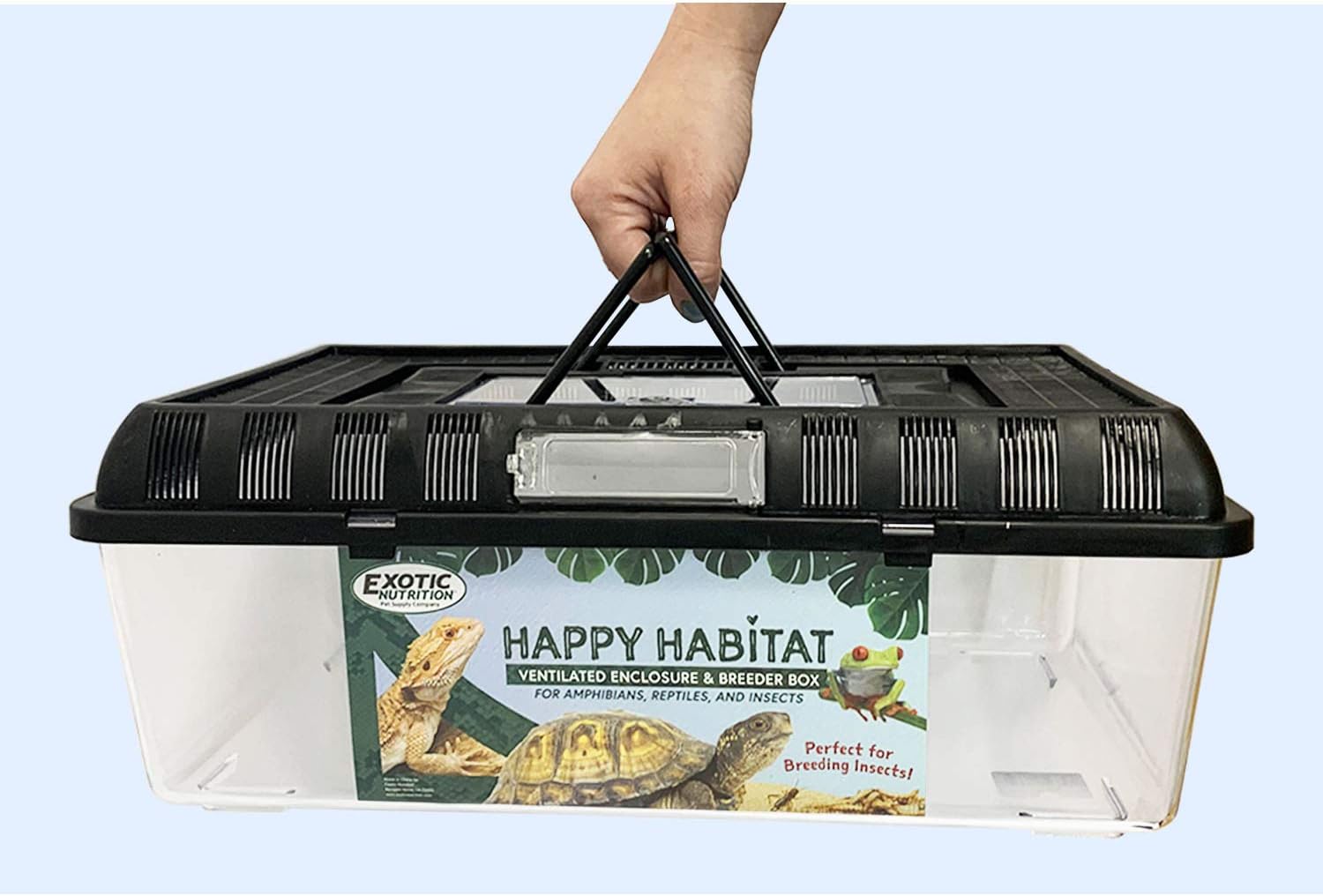 Happy Habitat (Large) - Ventilated Enclosure & Breeder Box - for Live Feeder Insects, Reptiles, Amphibians & Other Small Pets - Durable Plastic Portable Terrarium - Pet Explorer