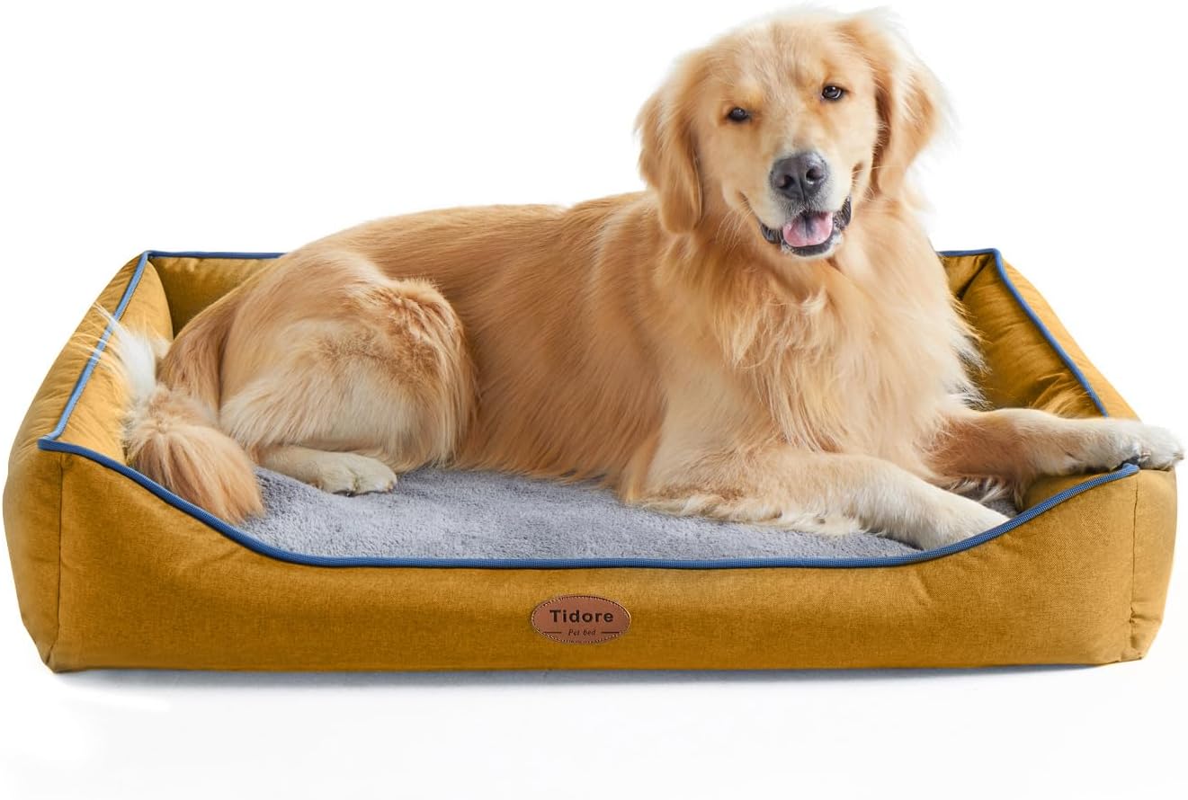 Orthopedic Dog Beds for Medium Dogs, Durable Egg Crate Foam Sofa Dog Bed wit Washable Removable Cover,Waterproof Lining,Pet Bed for Large Dogs (Mustard Yellow, 39.4" L x 31.5" W x 7.4" Th) - Pet Explorer