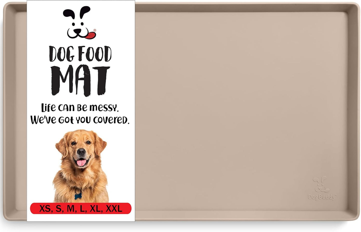 DogBuddy Dog Food Mat – Waterproof Dog Bowl Mat for Food and Water, Silicone Pet Feeding Mats for Floors, Non-Slip Placemat with High Edges for Dogs Bowls, Puppy Essentials (XL: 28" x 18", Taupe) - Pet Explorer