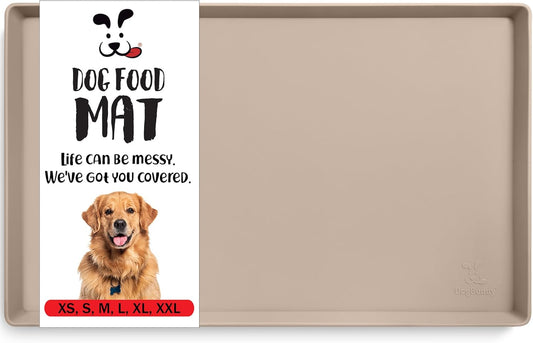 DogBuddy Dog Food Mat – Waterproof Dog Bowl Mat for Food and Water, Silicone Pet Feeding Mats for Floors, Non-Slip Placemat with High Edges for Dogs Bowls, Puppy Essentials (XL: 28" x 18", Taupe) - Pet Explorer