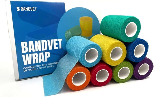 Self Adhesive Bandage Wrap - Pack of 08 Assorted Colors, Non-Woven, Breathable & Water-Resistant Vet Wrap for First Aid, Sports Injury, Body Sprains, & Pets (3 Inch Multicolor - 8 Pack) - Pet Explorer