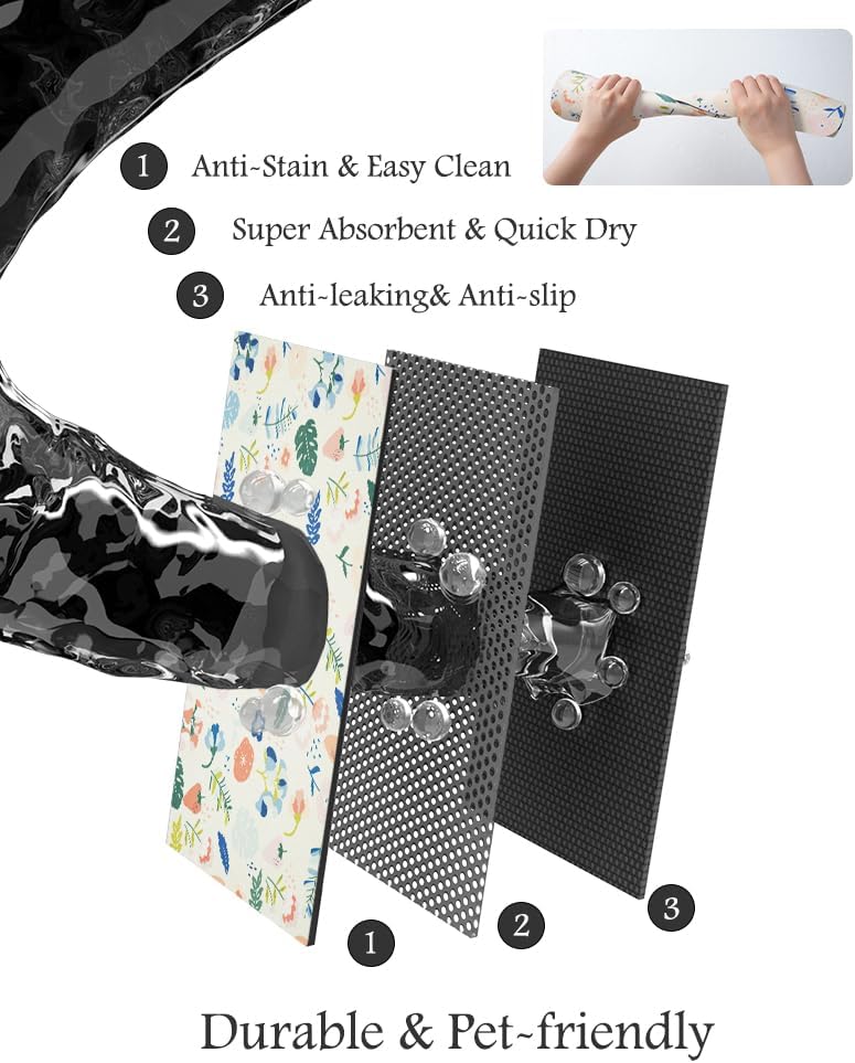 Pet Feeding Mat-Absorbent Dog Mat for Food and Water Bowl-No Stains Quick Dry Water Dispenser Mat-Dog Accessories Pet Supplies-Bowl for Messy Drinkers（LIGHTFLOWERS,16"x24" - Pet Explorer