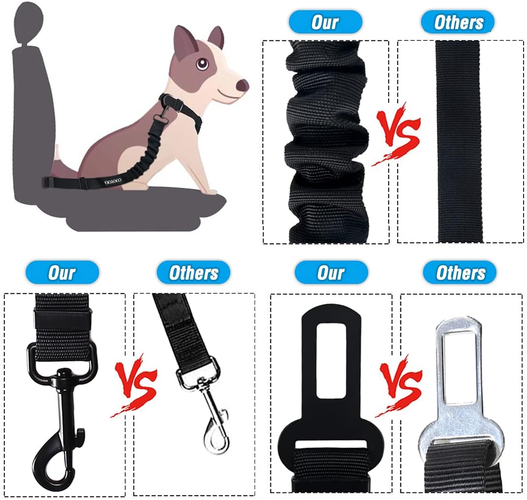 COOYOO Dog Seat Belt,3 Piece Set Retractable Dog Car Harness Adjustable Seat Belt for Vehicle Nylon Pet Safety Seat Belts Heavy Duty & Elastic - Pet Explorer