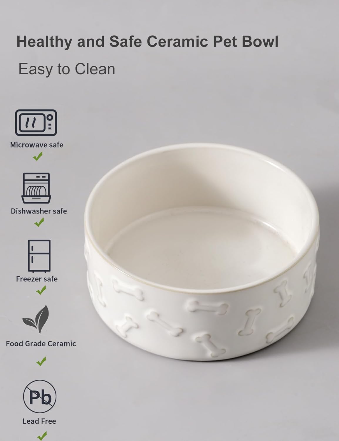UBEE Ceramic Dog Food Bowl Set of 2, 6.1 inch Dog Bowls Dish with Bone Pattern, Pet Food Water Dish Feeding for Small and Medium Dogs and Large Cat, White - Pet Explorer