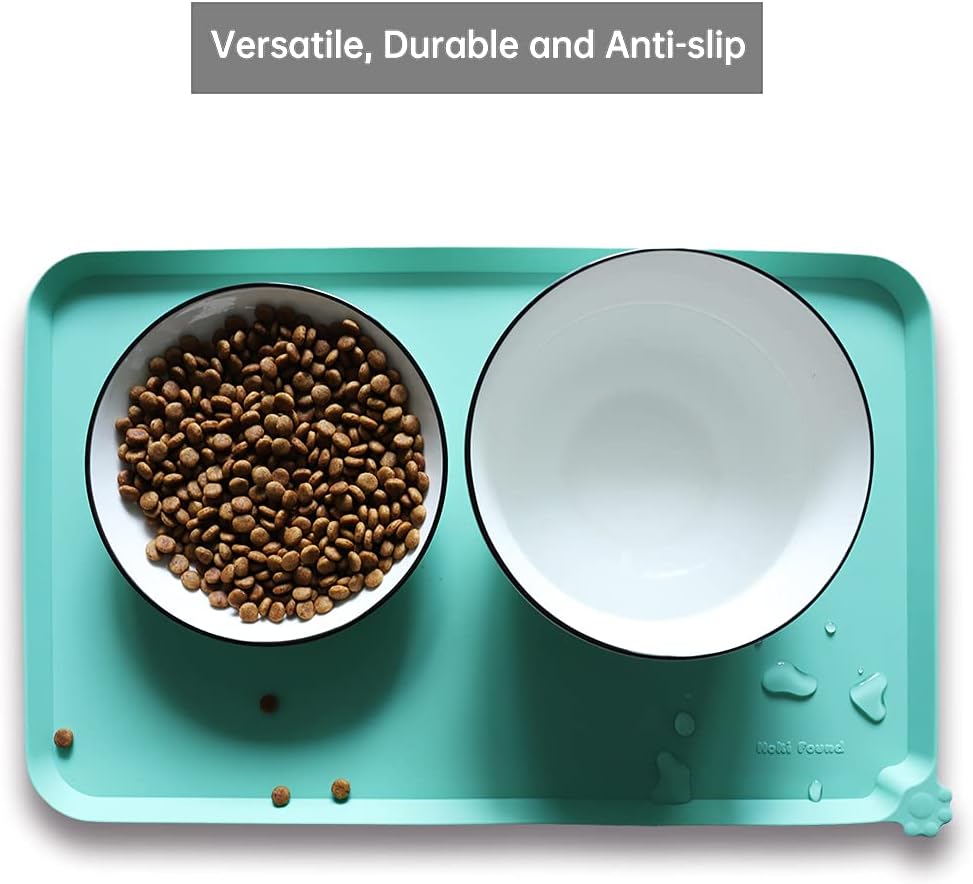 Hoki Found Silicone Pet Food Mats - Non Slip Cat & Dog Bowl Placemats - Waterproof Pet Feeding Mats - Cool Mint - Pet Explorer