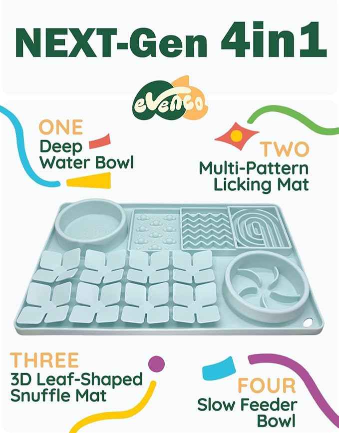 Slow Feeder Bowl for Dogs and Cats, Silicone Lick Mat & Snuffle Mat with Suction Cups - Interactive Puzzle Feeder, Slow Eating, Keep Busy and Reduce Vomiting (15.75" x 10.5" Mint Green)
