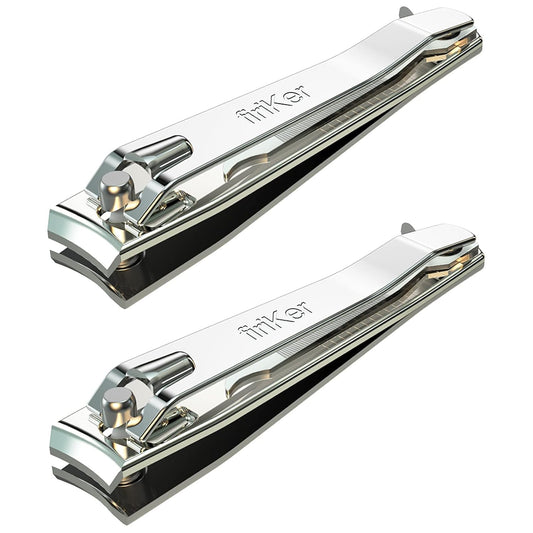 2PCS Stainless Steel Nail Clippers,Professional Fingernail Clipper and Toenail Clipper, Wide Easy Press Lever Nail Cutter with Swing Out Nail Cleaner/File for Men and Women