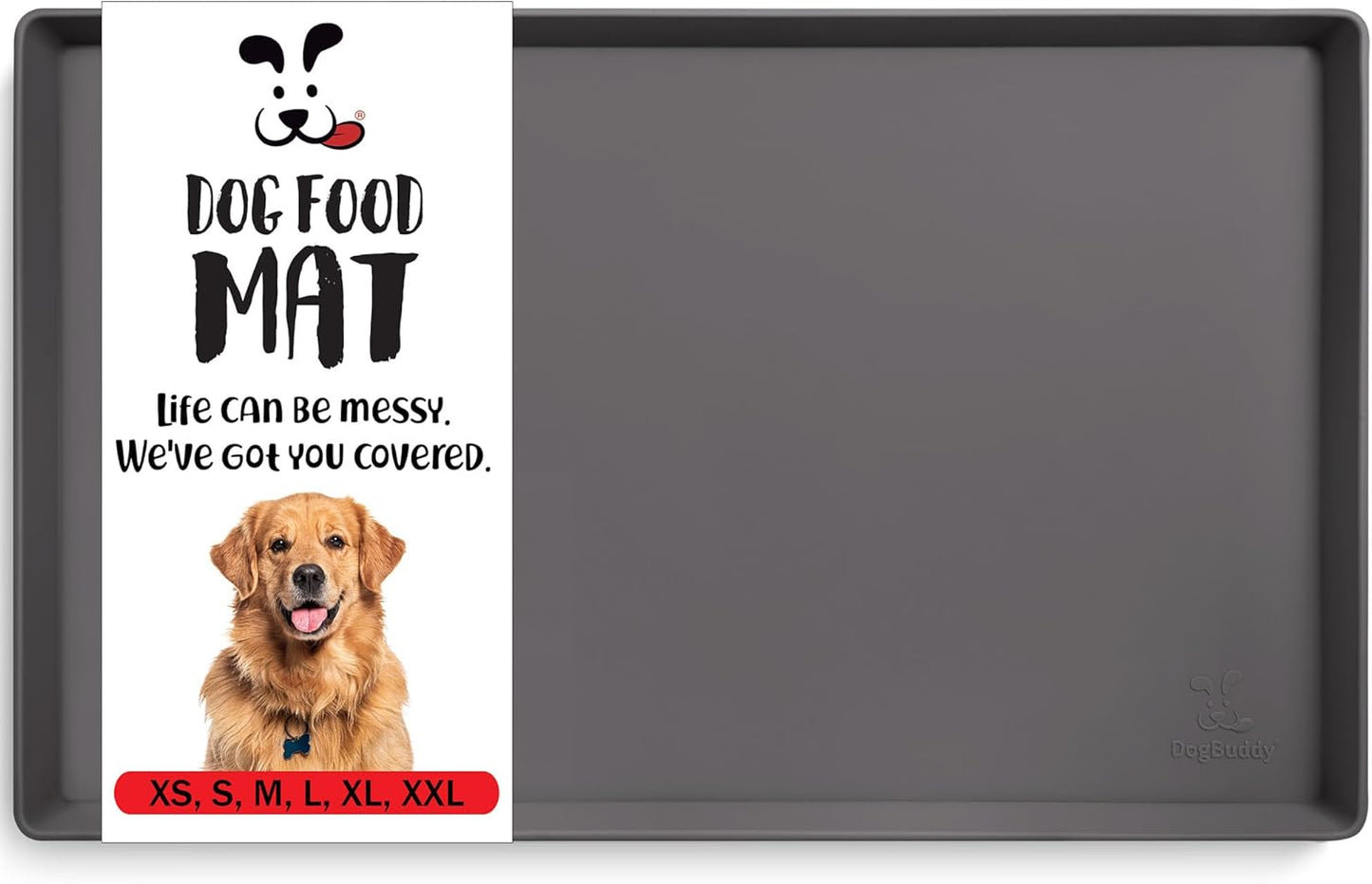 DogBuddy Dog Food Mat – Waterproof Dog Bowl Mat for Food and Water, Silicone Pet Feeding Mats for Floors, Non-Slip Placemat with High Edges for Dogs Bowls, Puppy Essentials (XXL: 32"x24", Shadow) - Pet Explorer