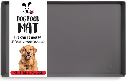 DogBuddy Dog Food Mat – Waterproof Dog Bowl Mat for Food and Water, Silicone Pet Feeding Mats for Floors, Non-Slip Placemat with High Edges for Dogs Bowls, Puppy Essentials (XXL: 32"x24", Shadow) - Pet Explorer