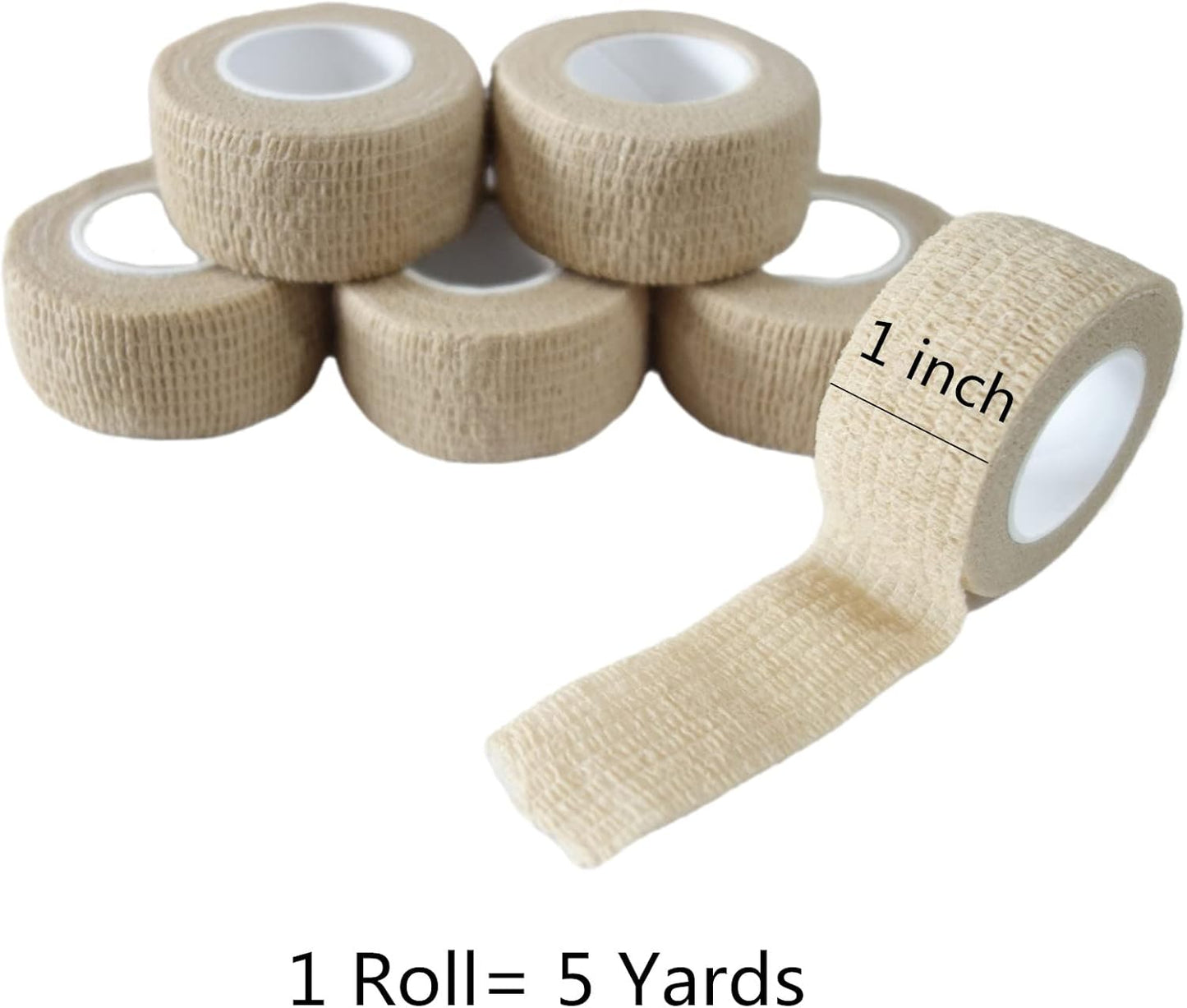 6 Pack 1" x 5 Yards Self Adhesive Bandage Wrap Breathable Cohesive Vet Wrap for Pets, Elastic Self-Adherent Tape for Sports, Wrist, Ankle (Skin Color) - Pet Explorer