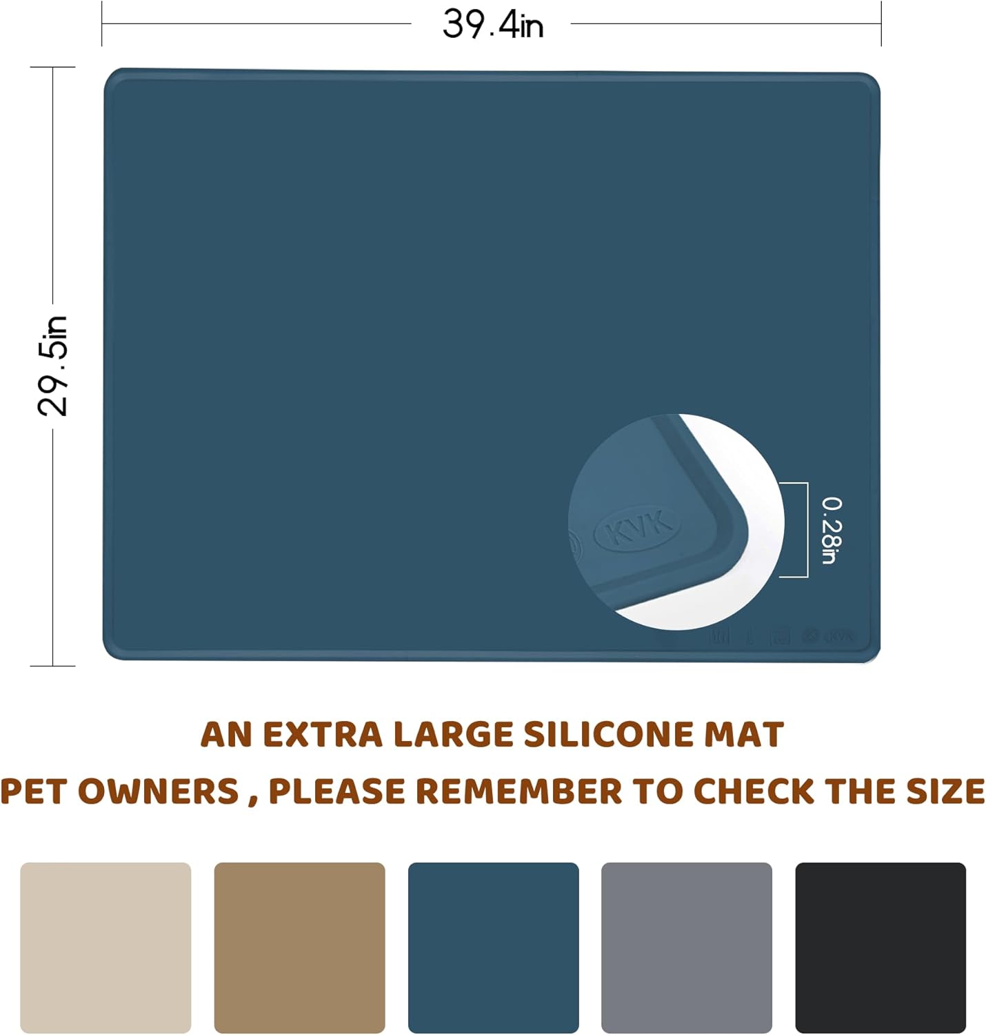 KVK Dog Food Mat, 39.4×29.5in Extra Large Silicone Pet Feeding Mat - Waterproof, Non - Slip, Chew - Resistant for Food & Water, Protect Floors (Royal Blue) - Pet Explorer