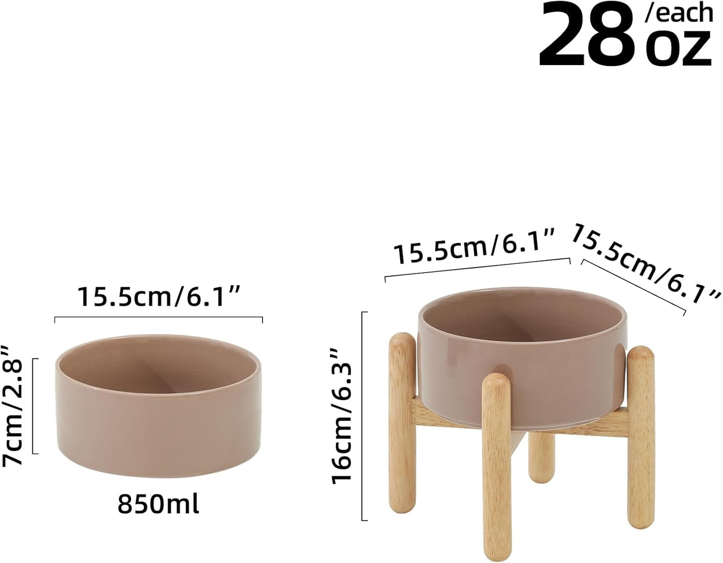 Ceramic 6.1inch Raised Dog Bowl with Stand for Small and Medium Dog Dish Pet Food and Water Bowl (Single Bowl with Stand - Brown Coffee) - Pet Explorer