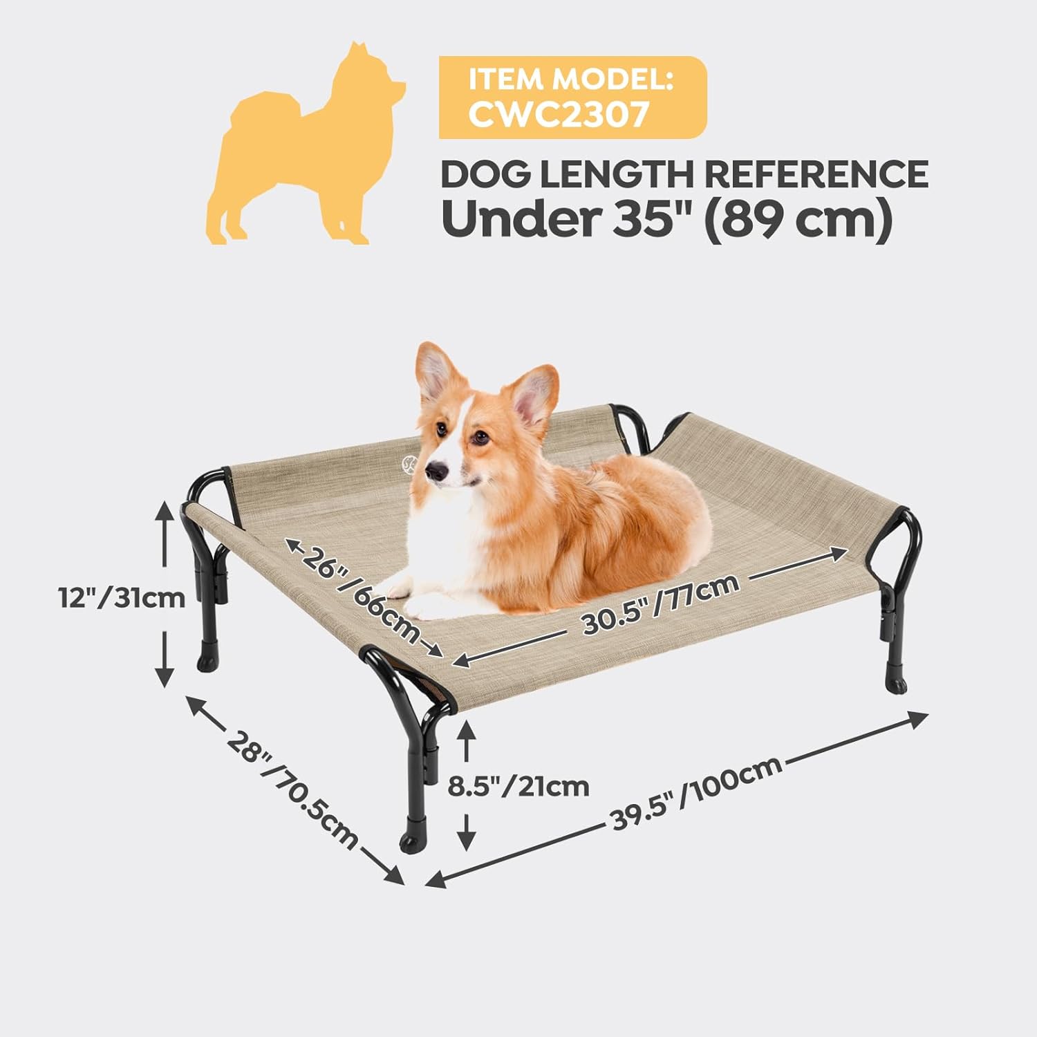 Veehoo Medium Elevated Dog Bed, Guardrail, Non-Slip, Teslin Mesh, 35"L x 26"W x 11"H, Beige Coffee - Pet Explorer