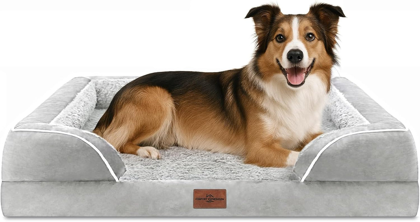 Comfort Expression Large Dog Beds Waterproof Orthopedic Foam Dog Sofa Beds Comfy Pet Bed with Washable Removable Cover & Non-Slip Bottom(Large,Grey White) - Pet Explorer