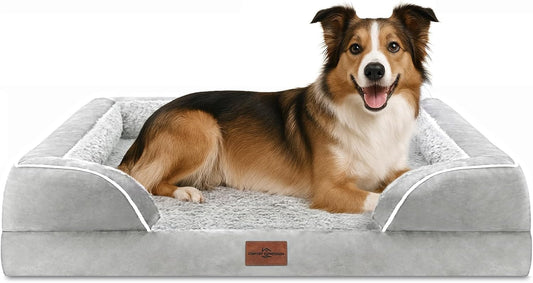 Comfort Expression Large Dog Beds Waterproof Orthopedic Foam Dog Sofa Beds Comfy Pet Bed with Washable Removable Cover & Non-Slip Bottom(Large,Grey White) - Pet Explorer