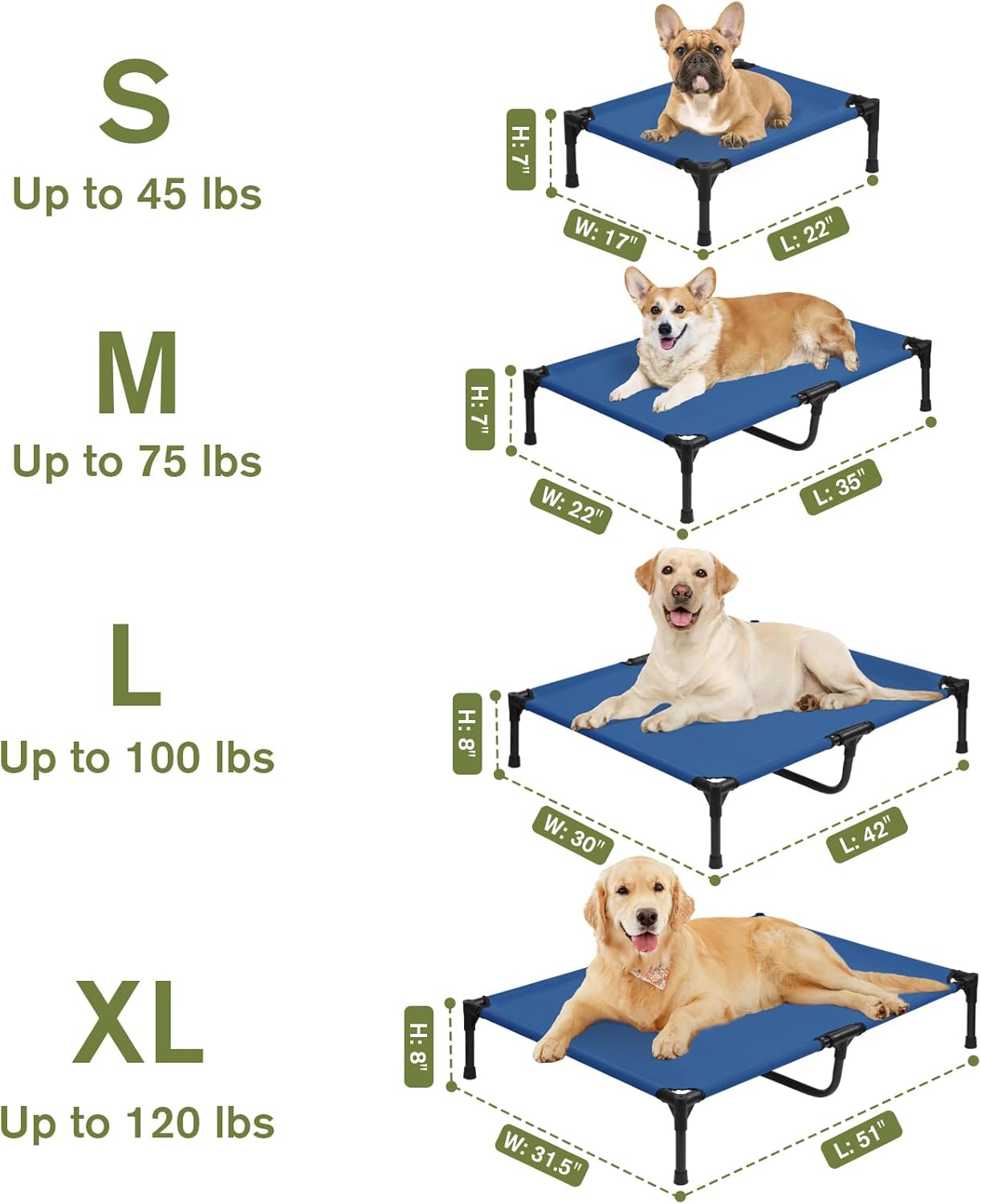 Elevated Dog Bed 42 Inch - Breathable Raised Pet Bed for Large Dogs, Waterproof Dog Cot Bed Easy to Assemble, Durable Portable Pet Cot with Non-Slip Feet, Blue - Pet Explorer