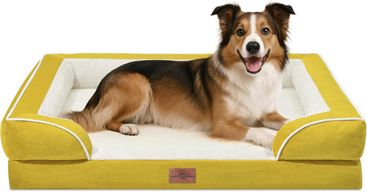 Comfort Expression Large Dog Beds Waterproof Orthopedic Foam Dog Sofa Beds Comfy Pet Bed with Washable Removable Cover & Non-Slip Bottom(Large,Spicy Mustard) - Pet Explorer
