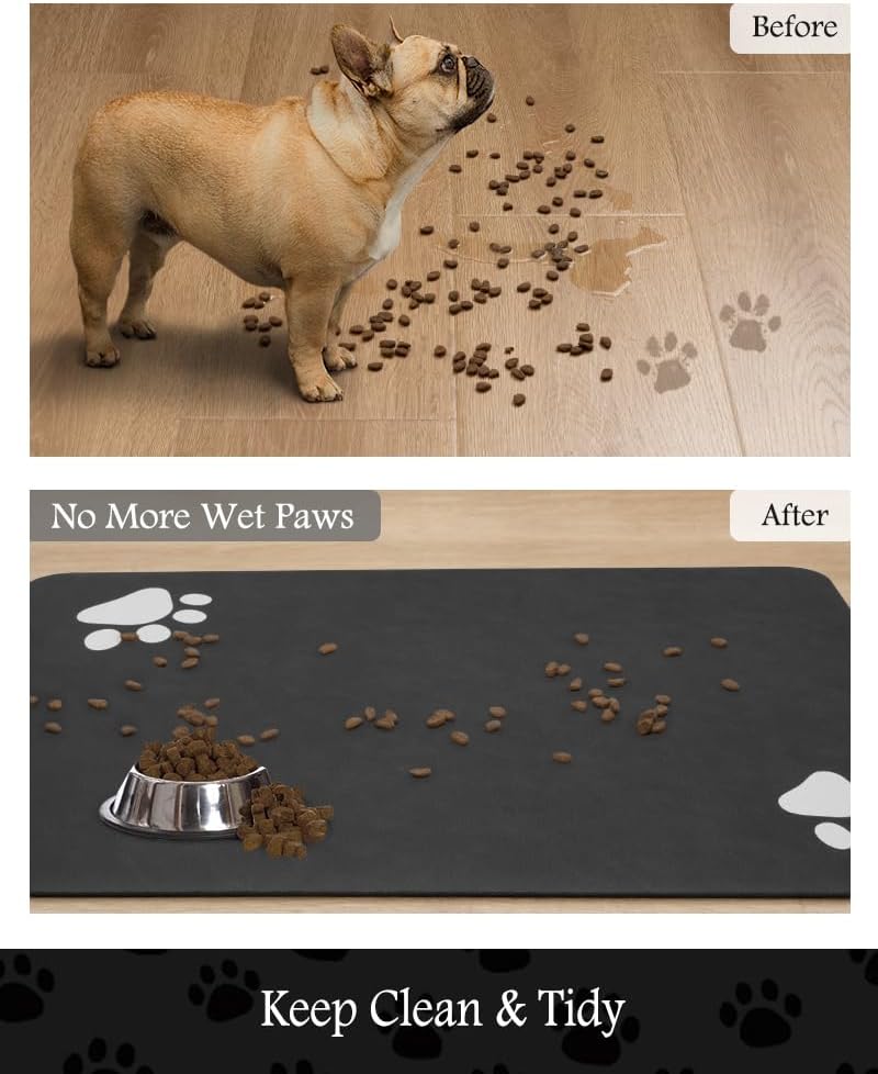 Pet Feeding Mat-Absorbent Dog Mat for Food and Water Bowl-No Stains Quick Dry Water Dispenser Mat-Dog Accessories Pet Supplies-Bowl for Messy Drinkers（Black,17"x34" - Pet Explorer