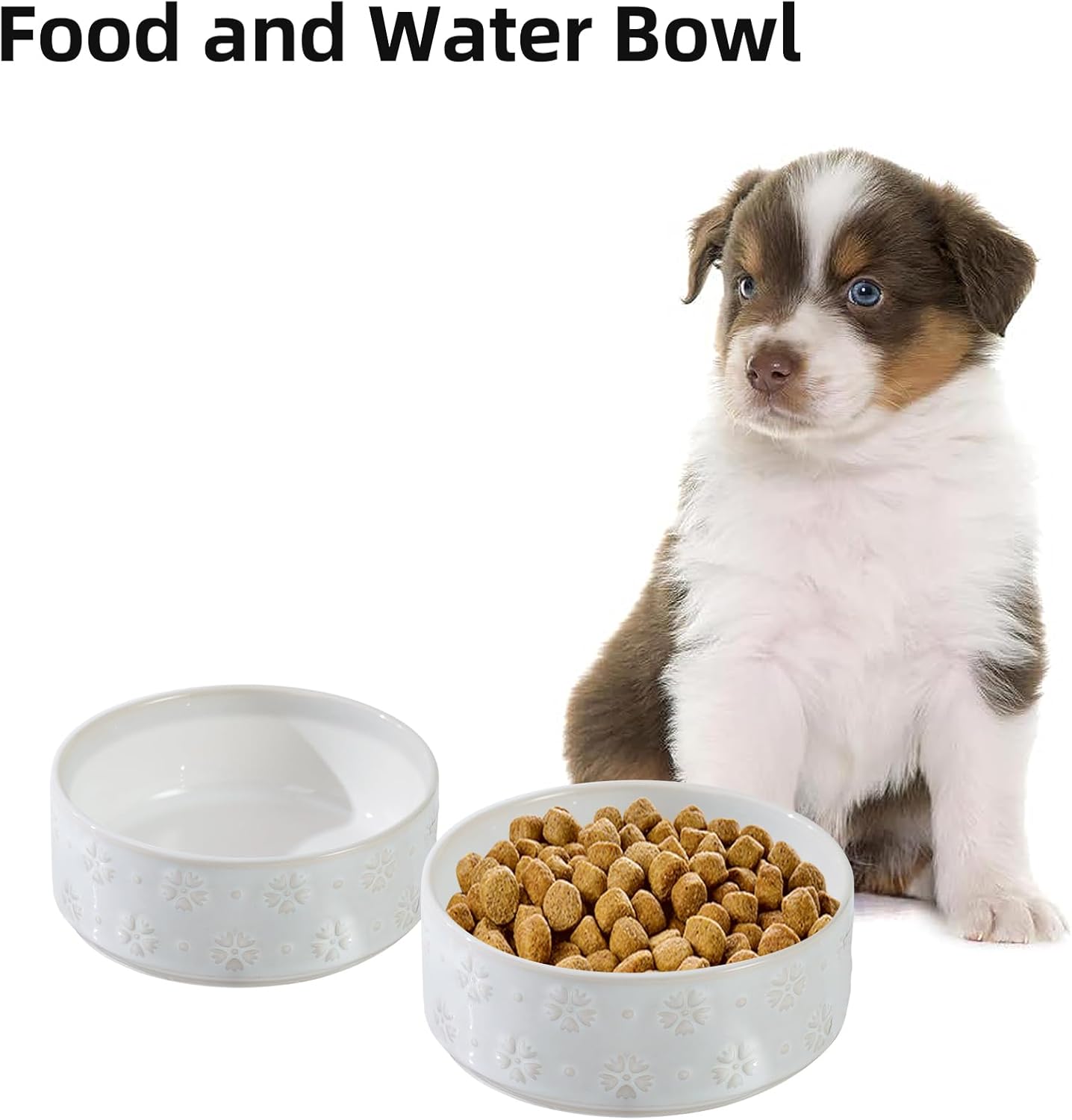 Ceramic 5.1inch Set of 2 Dog and Cat Bowls for Puppy, Kitty, Cats, 2pcs Anti-Slip Food and Water Pet Feeder(2 Bowls, Arctic White) - Pet Explorer