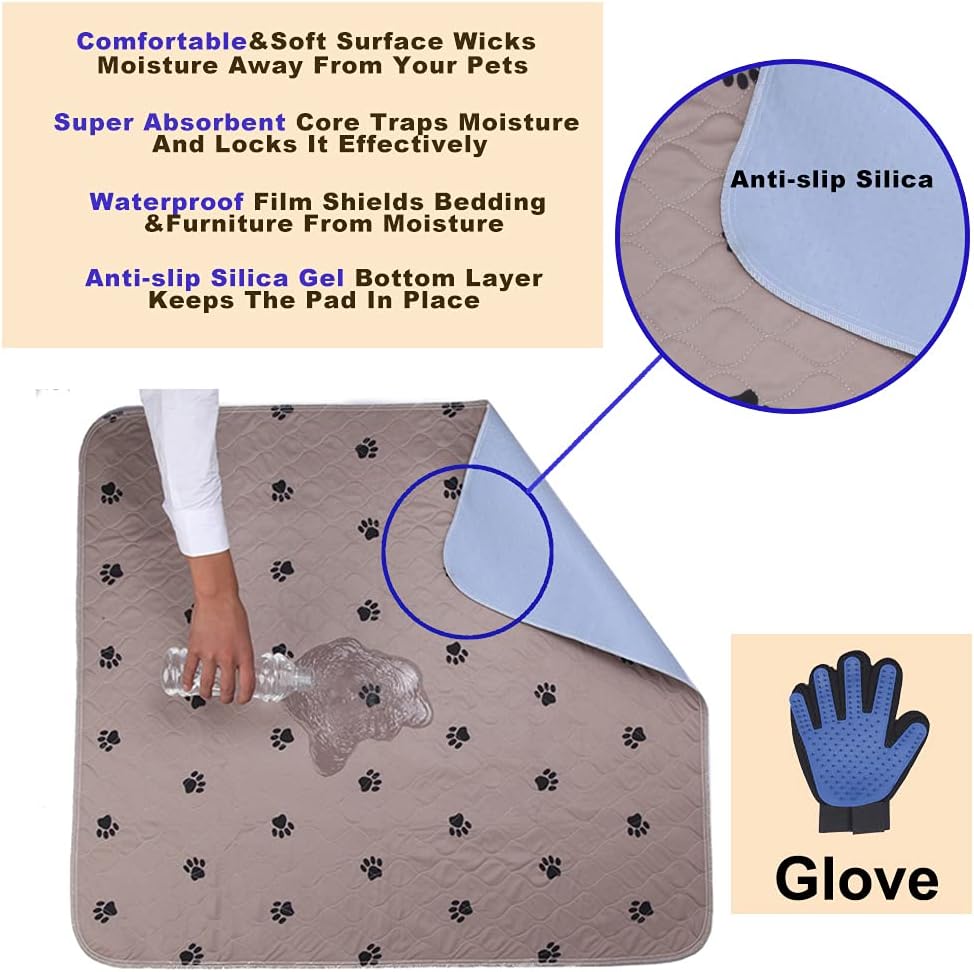 SincoPet Washable Dog Pee Pads with Puppy Grooming Gloves,Puppy Pads,Reusable Pet Training Pads,Large ,Waterproof Pet Pads for Dog Bed Mat,Super Absorbing Whelping Pads,36 Round Inch (Pack of 2) - Pet Explorer