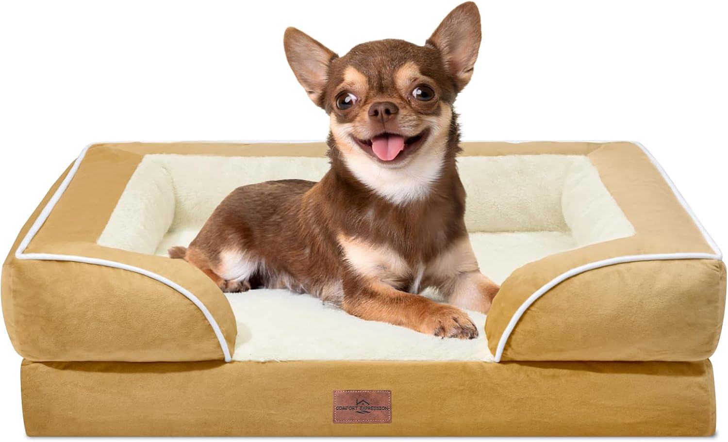 Comfort Expression Small Dog Beds Waterproof Orthopedic Foam Dog Sofa Beds for Small Dogs Comfy Pet Bed with Washable Removable Cover & Non-Slip Bottom(X-Small,Khaki) - Pet Explorer