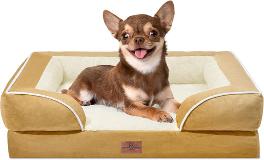Comfort Expression Small Dog Beds Waterproof Orthopedic Foam Dog Sofa Beds for Small Dogs Comfy Pet Bed with Washable Removable Cover & Non-Slip Bottom(X-Small,Khaki) - Pet Explorer