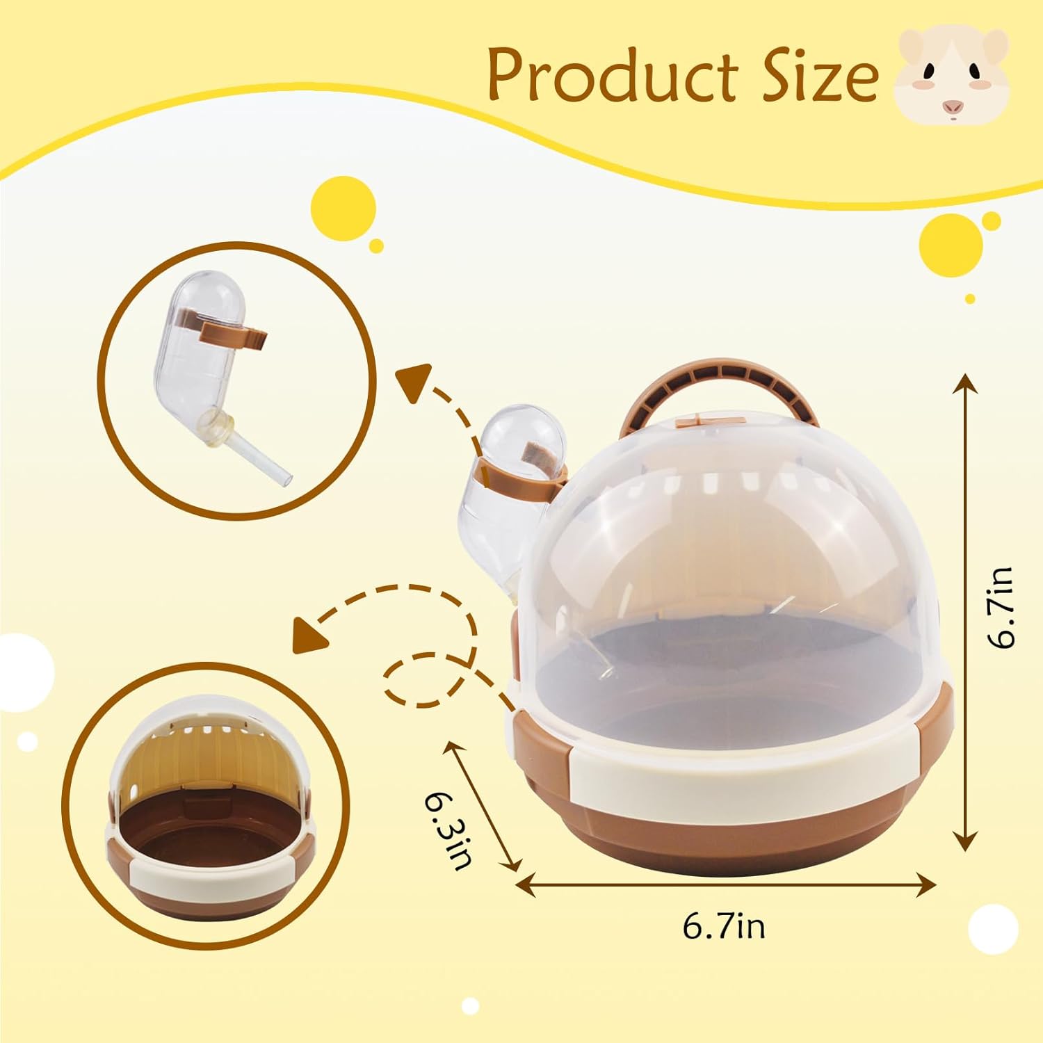 Hamster Carrier Cage Portable Cages Small Animals Carry Travel Case with Water Bottle Plastic Breathable Guinea Pig Outgoing Cage for Dwarf Hamster Ferret Chinchillas Hedgehog (Brown) - Pet Explorer