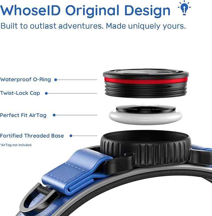 WhoseID Premium Leather Dog Collar for Large Dogs - IPX8 Waterproof AirTag Dog Collar | Magnetic Buckle Heavy Duty Collar | 450LB Escape-Proof | Reflective Dog Collar with AirTag Holder
