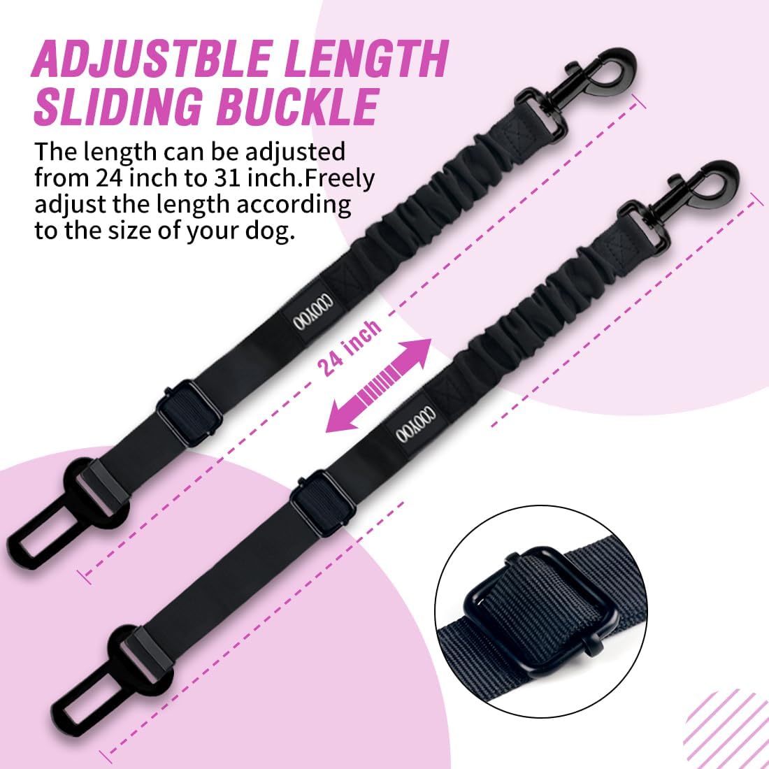 COOYOO Dog Seat Belt, Durability Retractable Dog Car Harness Adjustable Dog Seat Belt for Vehicle Nylon Pet Safety Seat Belts Heavy Duty & Elastic - Pet Explorer