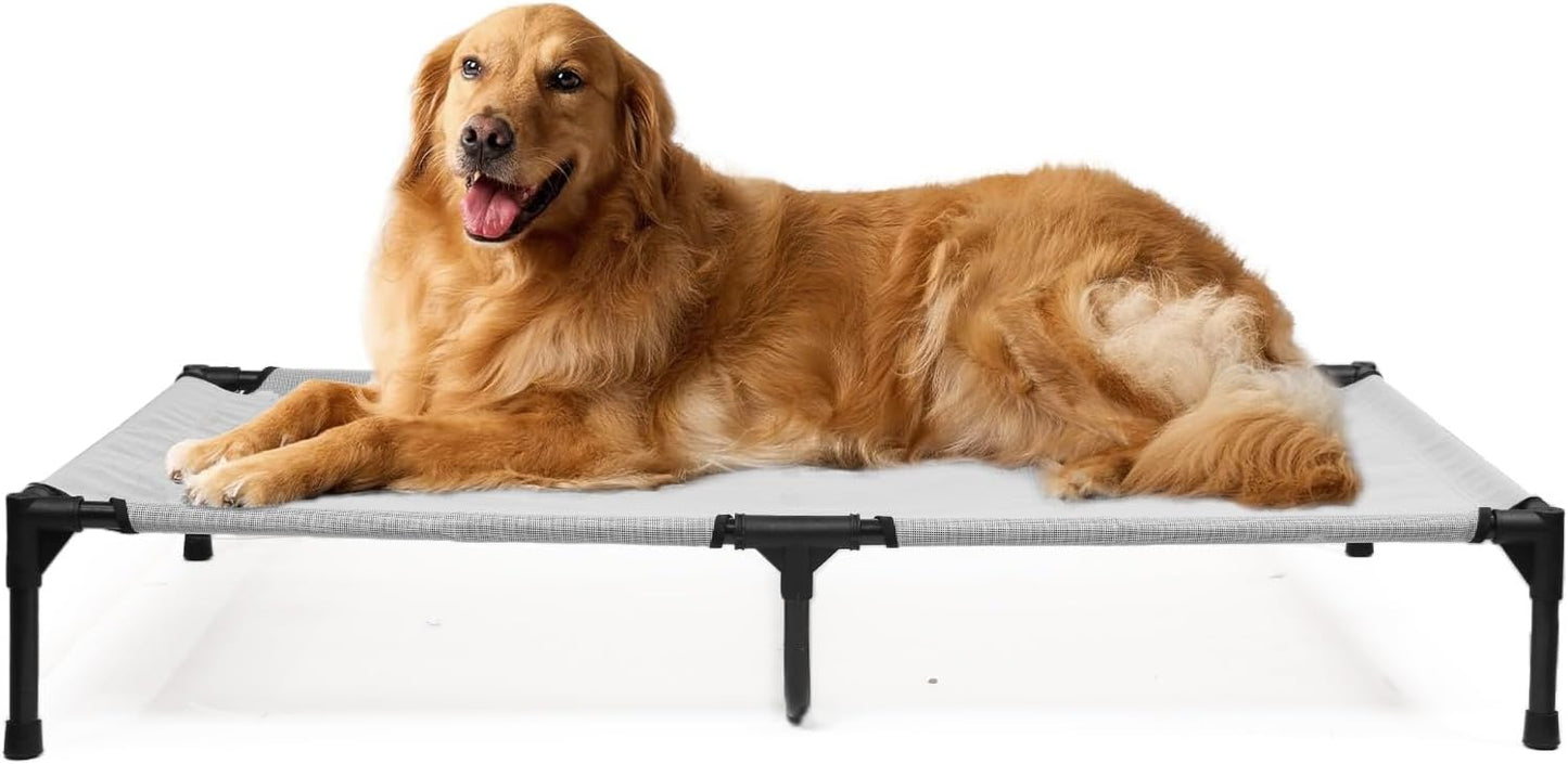 Elevated Dog Bed XL, Extra Large Raised Dogs Cot with Washable Mesh & Non Slip Feet, Pet Hammock Beds Off Ground, Dog Trampoline Bed Outdoor, Grey - Pet Explorer