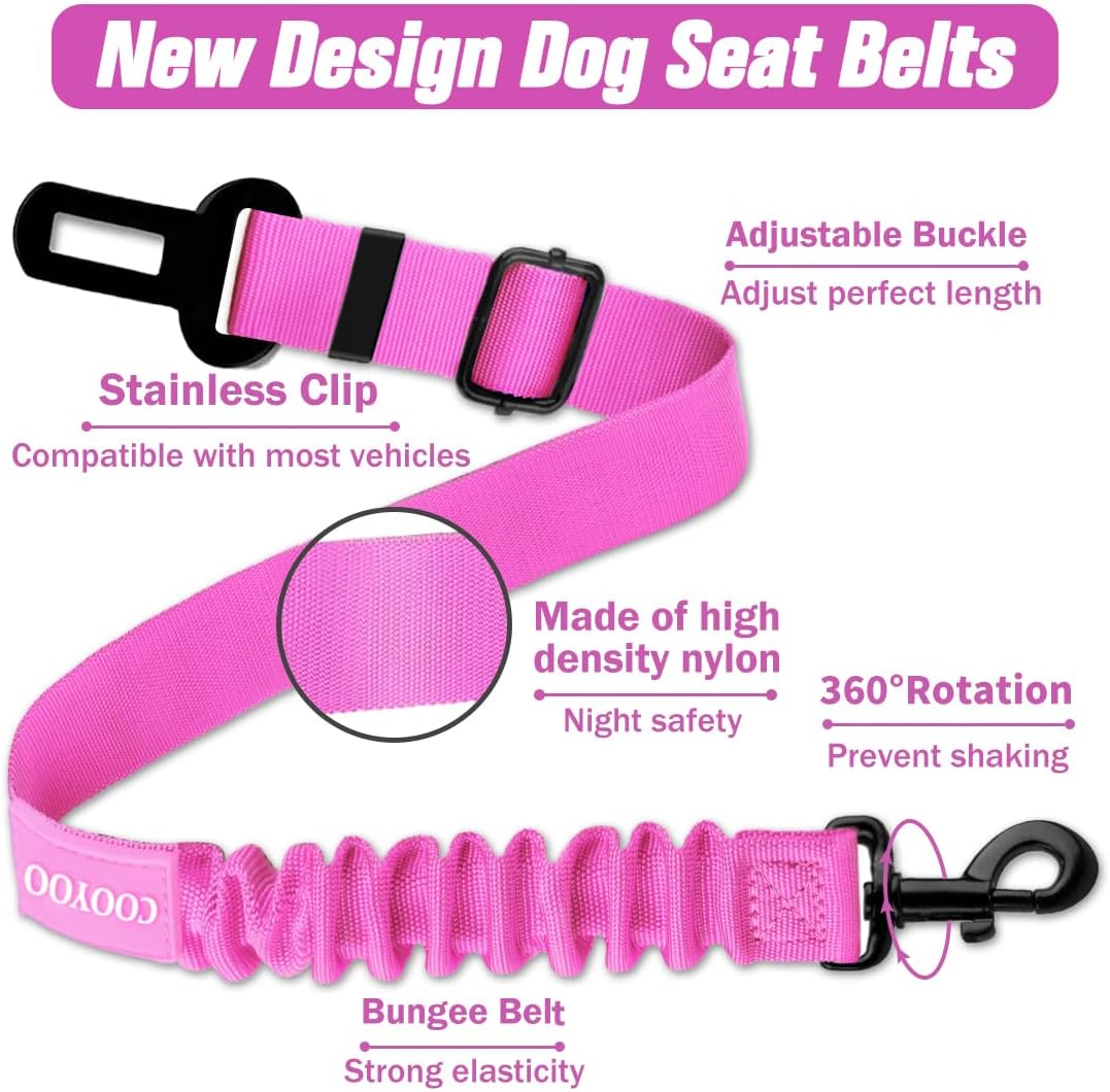 COOYOO Dog Seat Belt, Durability Retractable Dog Car Harness Adjustable Dog Seat Belt for Vehicle Nylon Pet Safety Seat Belts Heavy Duty & Elastic - Pet Explorer