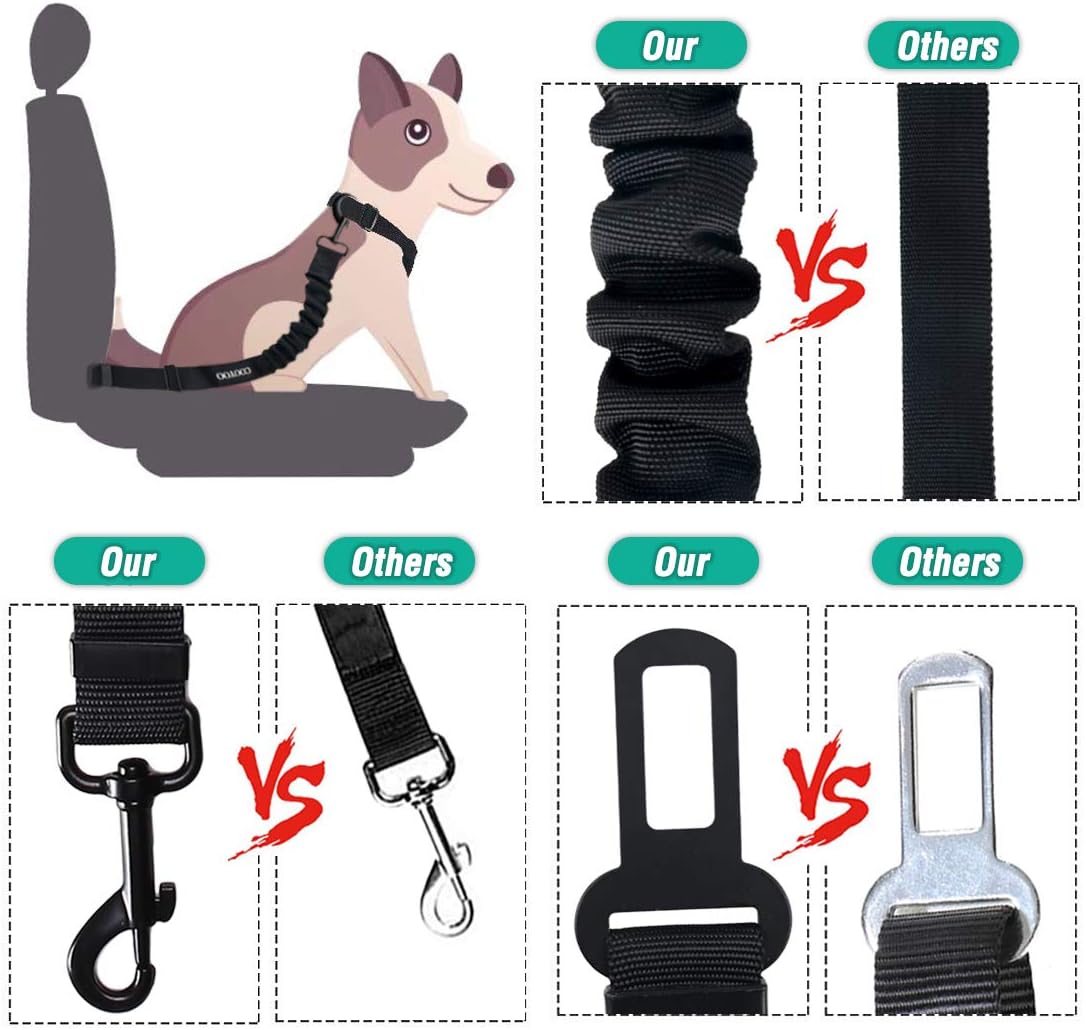 COOYOO Dog Seat Belt, Durability Retractable Dog Car Harness Adjustable Dog Seat Belt for Vehicle Nylon Pet Safety Seat Belts Heavy Duty & Elastic (1 Pack Black) - Pet Explorer