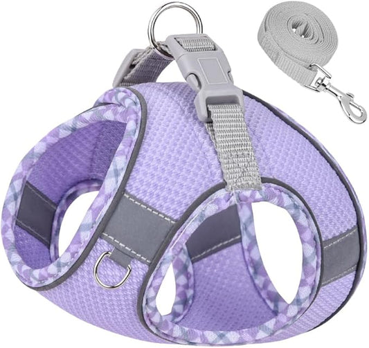 Dog Harness and Leash Set, No Pull Adjustable Reflective Pet Harness, Step in Vest Harness Easy Walk Dog Harness Outdoor Hiking Training for Small Medium Dogs, Cats(Purple, M)