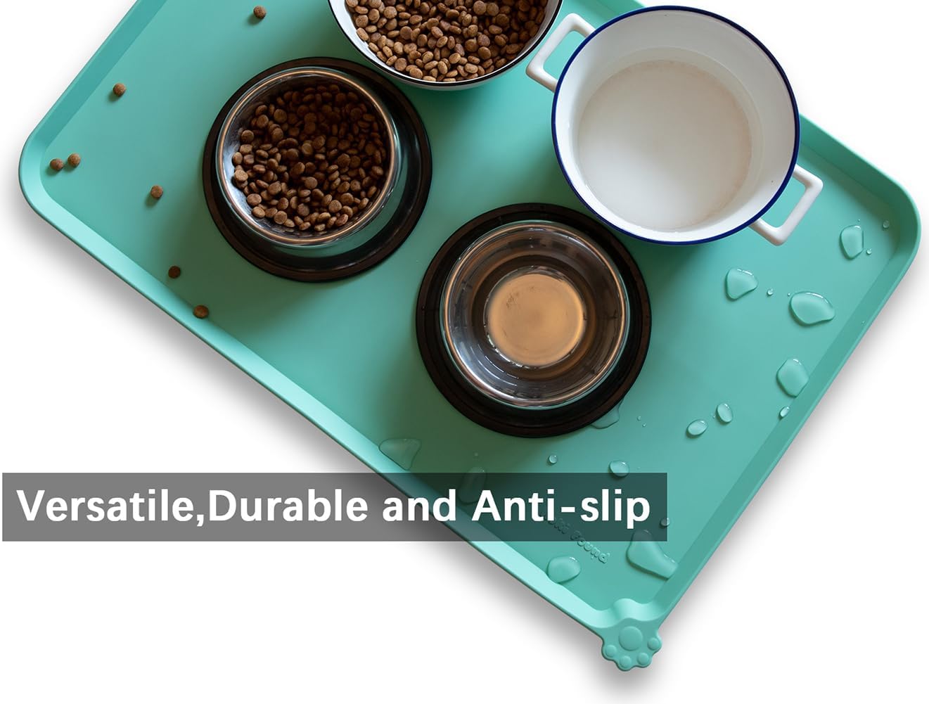 Hoki Found Large Silicone Non Slip Pet Food Mats - Tray for Dogs and Cats - Waterproof Feeding Mats - Cool Mint - Pet Explorer