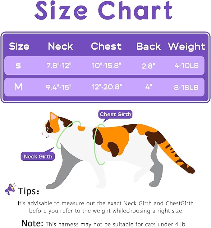 Halypet Cat Harness and Leash Set, Escape Proof 3-in-1 Adjustable Harness for Cats & Kitten, Soft Lightweight, Easy On & Control for Walking, Travel & Outdoor Use, Pastel Floral, Small