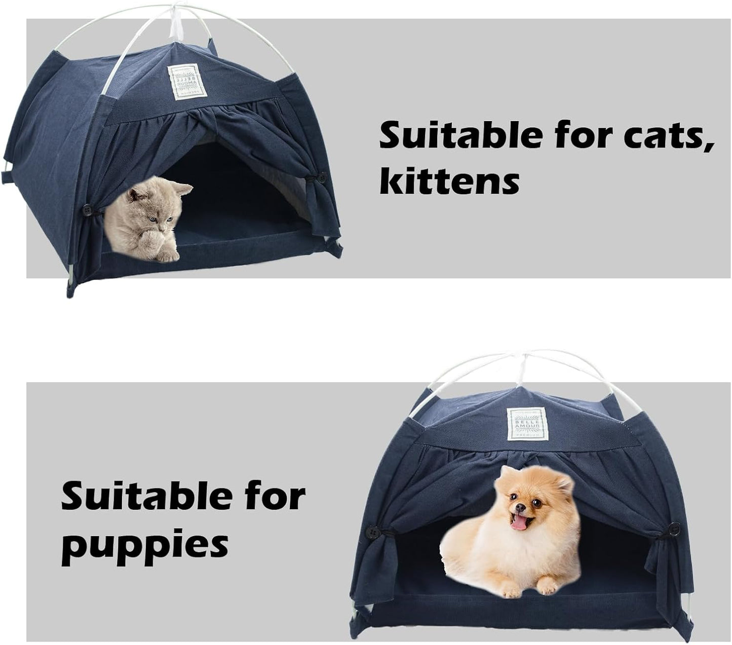 Cat Tent Bed,Cats Cave House Portable for Indoor with Removable Non-Slip Soft Pad Foldable Cat Tents Hut Washable Pet House Bed Outdoor for Kitty Puppy Small Pets 15.7x15.7x16.1 in (Navy Blue) - Pet Explorer