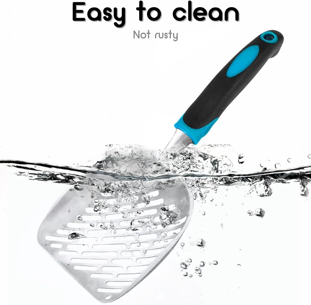 Cat Litter Scoop-Metal Cat Scooper-Long Handle Scoop,Cat Scooper-Poop Sifting-Mesh Shovel-Suitable for Cat Litter Box(Blue)