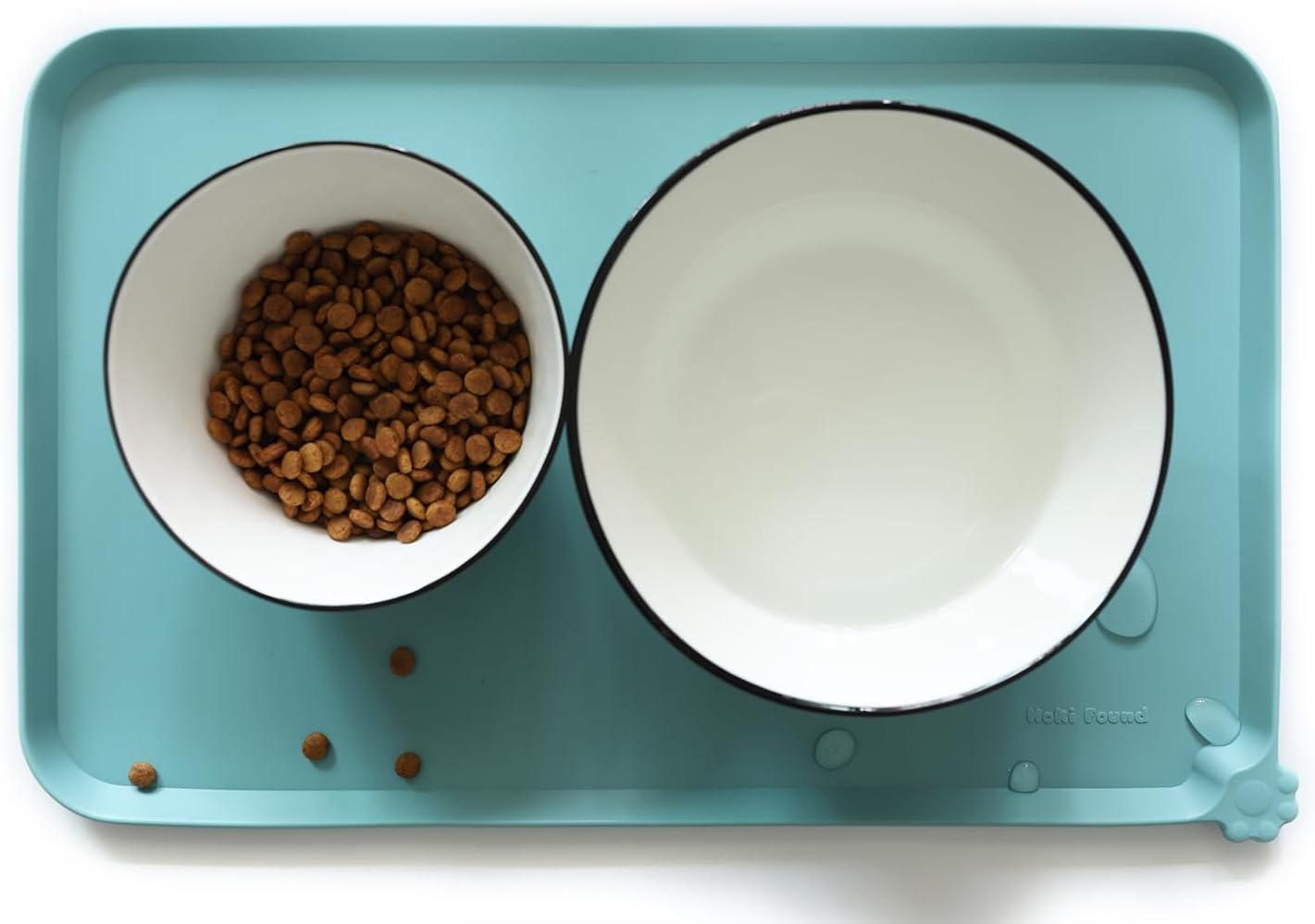 Hoki Found Silicone Non Slip Pet Food Mats - Dog Cat Bowl Placemats - Waterproof for Carpet - Light Turquoise - Pet Explorer