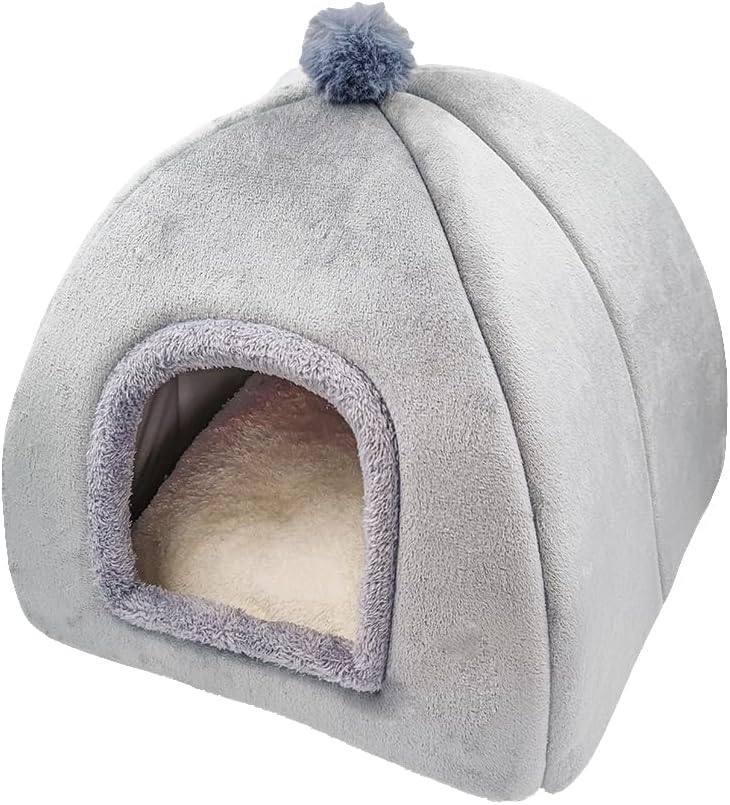 Cat Beds - Large Indoor/Outdoor Gray Cat Bed Cave with Removable Cushion & Non-Slip Base (15.74"x15.74"x15") - Pet Explorer