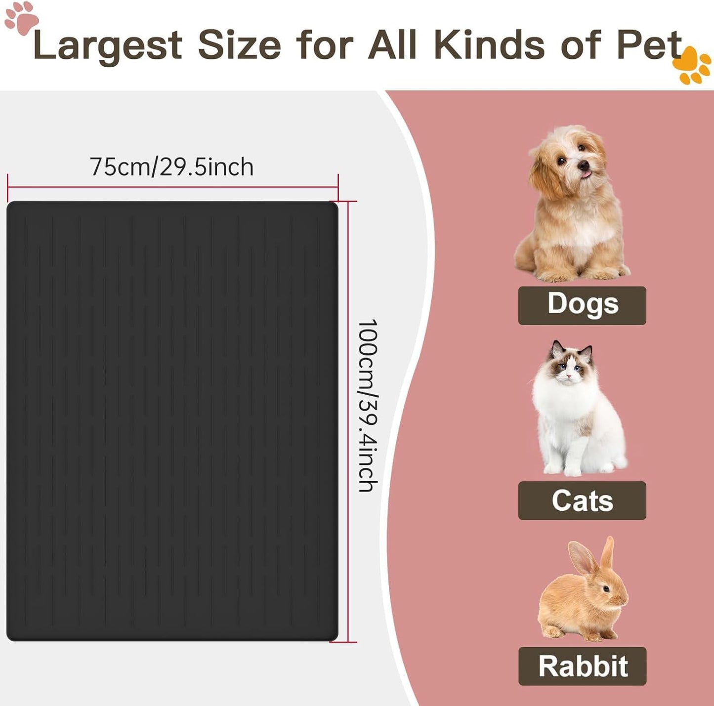 Large Dog Mats for Food and Water, 40"x30" Waterproof Pet Food Mats for Floor Nonslip Silicone Bowl Mats with Raised Edges - Pet Explorer